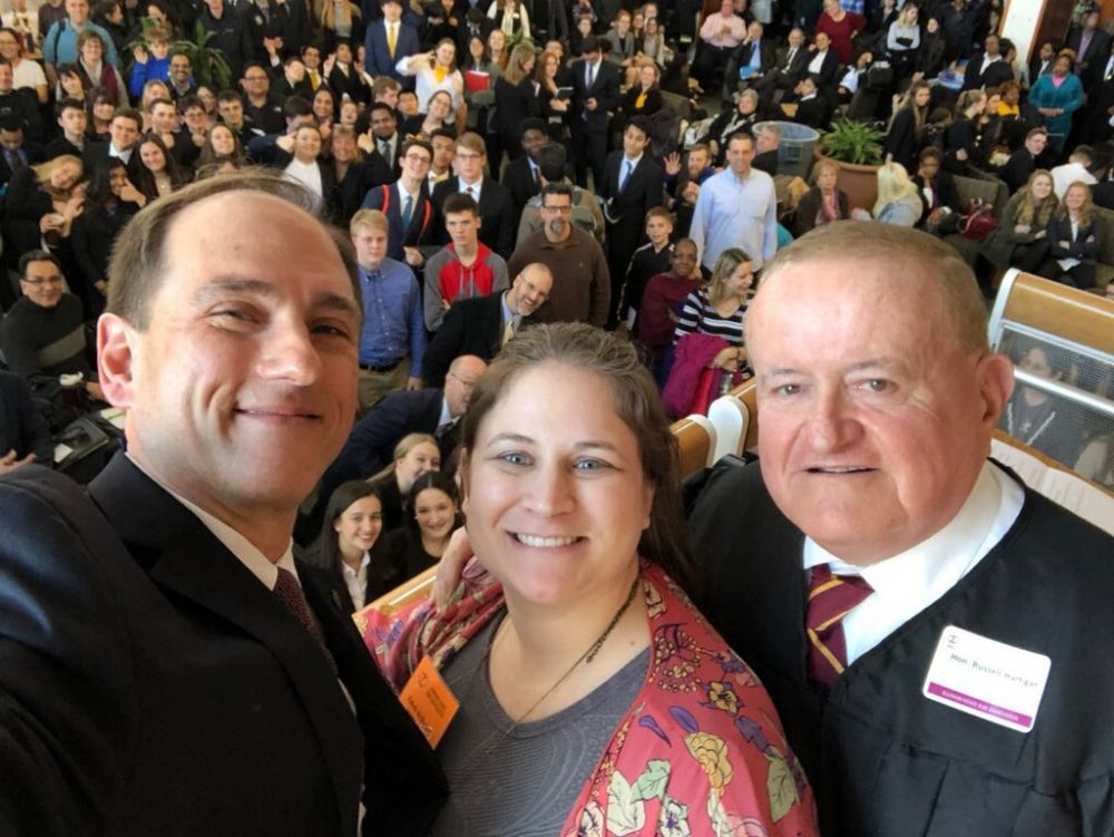 Hon. Michael J. Chmiel, Standing Committee on Law Related Education for the Public Chair Kateah McMasters, and President Hon. Russell W. Hartigan (ret.)