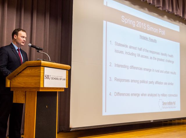 Delio Calzolari, Associate Director of the Paul Simon Public Policy Institute, presents on the results of a recent poll.