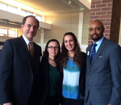 Organizers of the ISBA Mock Trial Invitational included Judge Michael Chmiel, Sarah Taylor, Aleksandra Ostojic and ISBA 2nd Vice President Vincent Cornelius.