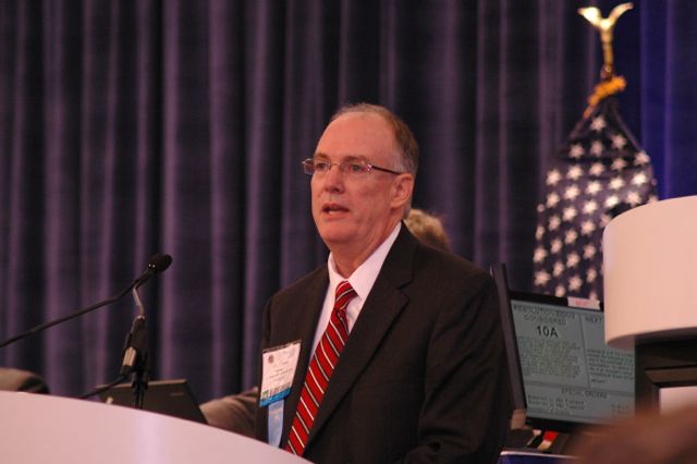 ISBA President John E. Thies debates before the ABA House of Delegates on Aug. 6. Photo credit: American Bar Association, Communications and Media Relations