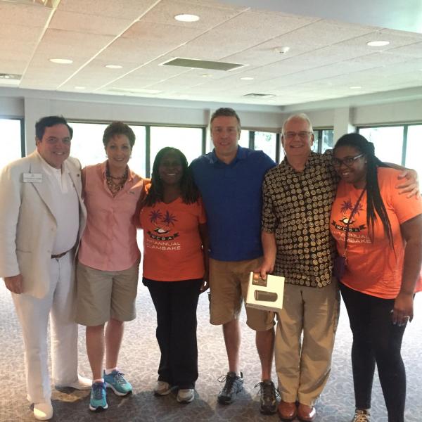 Several ISBA leaders attended the Winnebago County Bar Association’s 71st Annual Clambake in July. Pictured from left are Stephen Komie (ISBA Board of Governors), Judge Donna Honzel (President Winnebago County Bar Association), Tamika Walker (ISBA Assembly), Donald P. Shriver (ISBA Assembly), Mark Rouleau and Marshonta Wilkerson (ISBA Assembly).  