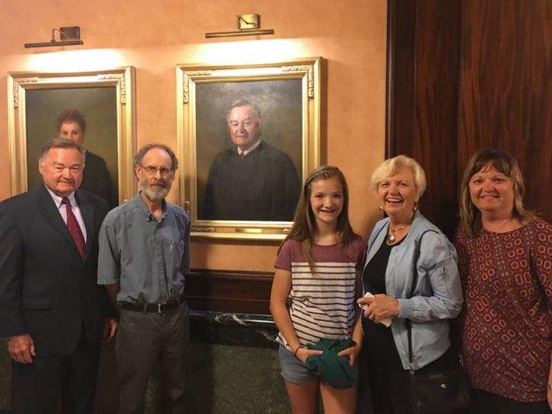 Chief Justice Karmeier, portrait artist Greg McNair, Emily Schnitker, Mary Karmeier, and Karianne Schnitker