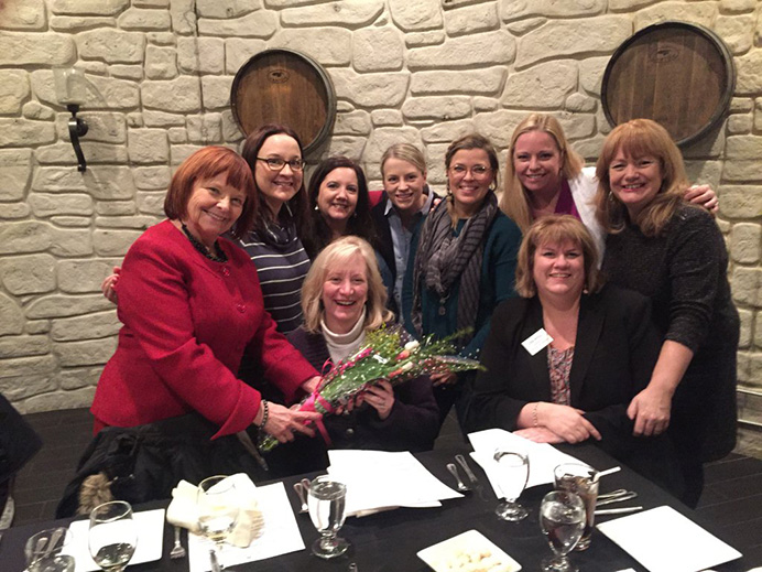 March 31, 2017 at Acquaviva Winery: From Top Left: Mary Petruchius, Emily Masalski, Alice Sackett, Margaret Mannetti, Kelly Thames Bennett, Julie A. Johnson, Sandra Crawford. Bottom Row: Lori Levin, Lisa Nyuli.