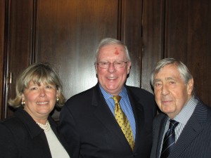 ISBA Board member and candidate for Third Vice President Paula Holderman, ISBA President John O'Brien and Illinois Supreme Court Historic Preservation Commission Chairman Jerold Solovy at the Board of Governors meeting on Oct. 16.